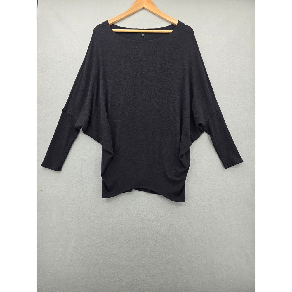 Lulus Black Knit Batwing Sleeve Oversized Top Boat Neck Relaxed Fit Size Medium